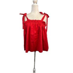 The Good Jane Red Poplin Top bow shoulder straps Women XL